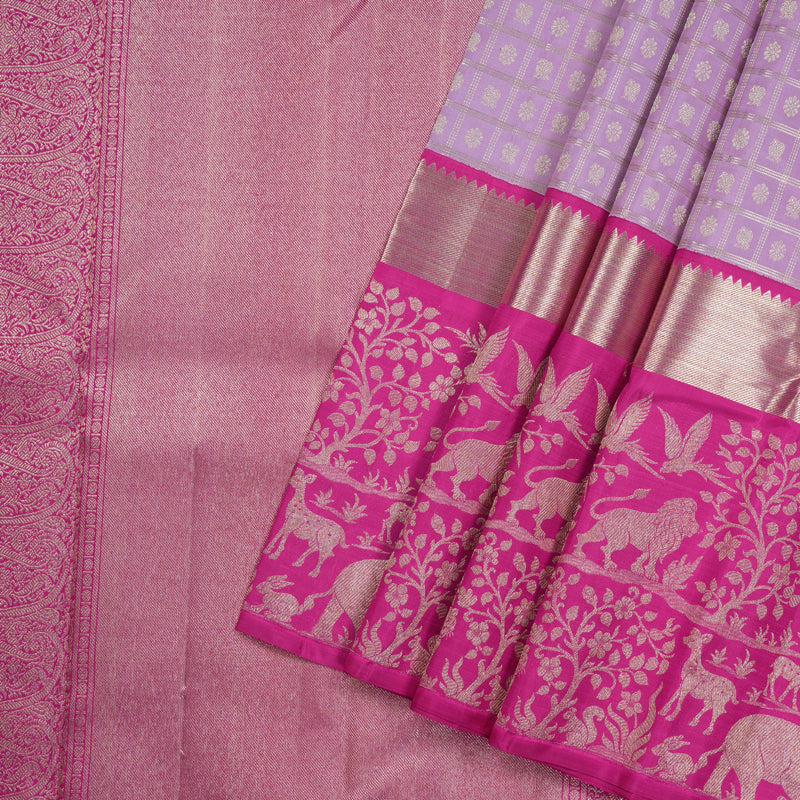 Hayagrivas Lavender Handloom Kanjivaram Silk Saree with Pink Border KBD1667A8-1