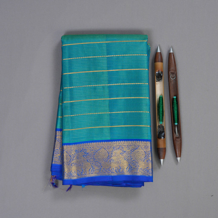 Hayagrivas Sea Blue Handloom Kanjivaram Silk Saree with Blue Border KBD1668A5-1