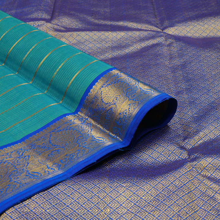 Hayagrivas Sea Blue Handloom Kanjivaram Silk Saree with Blue Border KBD1668A5-1