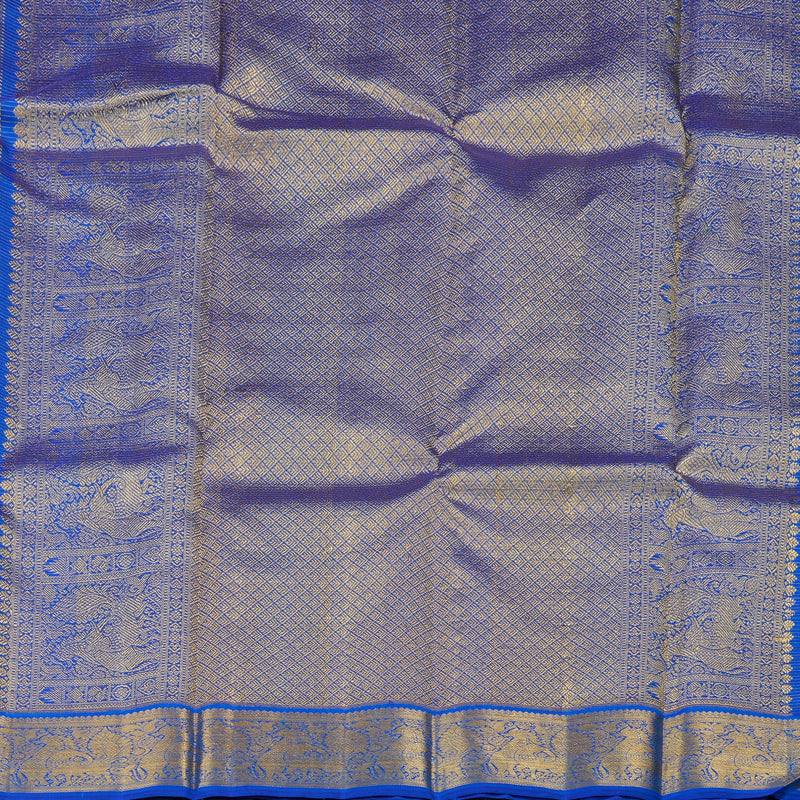 Hayagrivas Sea Blue Handloom Kanjivaram Silk Saree with Blue Border KBD1668A5-1