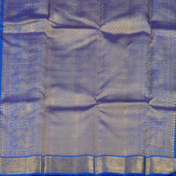Hayagrivas Sea Blue Handloom Kanjivaram Silk Saree with Blue Border KBD1668A5-1