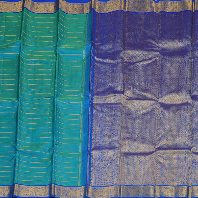 Hayagrivas Sea Blue Handloom Kanjivaram Silk Saree with Blue Border KBD1668A5-1