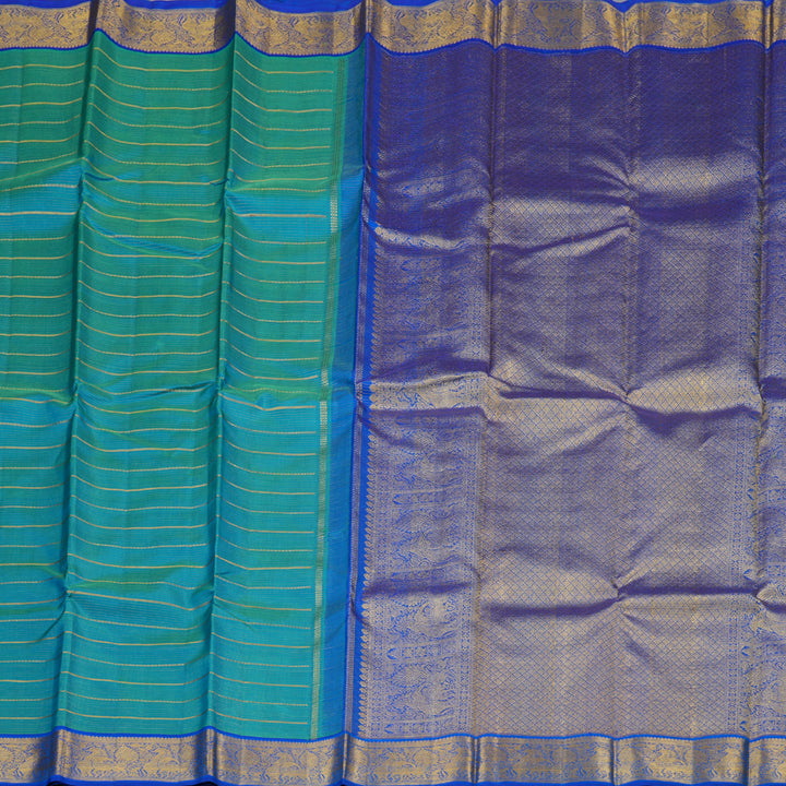 Hayagrivas Sea Blue Handloom Kanjivaram Silk Saree with Blue Border KBD1668A5-1
