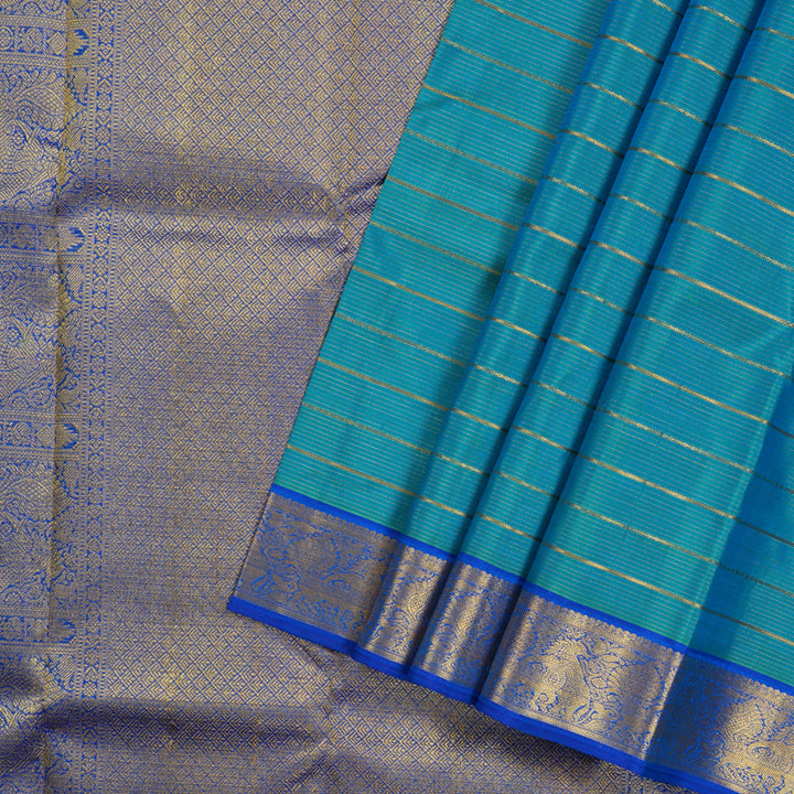 Hayagrivas Sea Blue Handloom Kanjivaram Silk Saree with Blue Border KBD1668A5-1