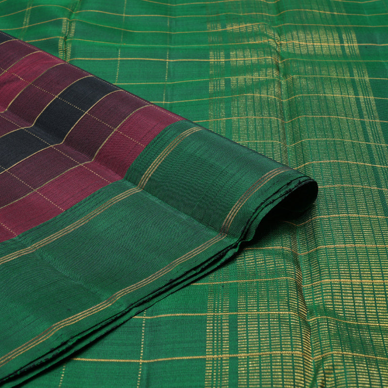 Hayagrivas Handloom Kanjivaram Silk Saree in Maroon with Black Checks KBD1668A7-1