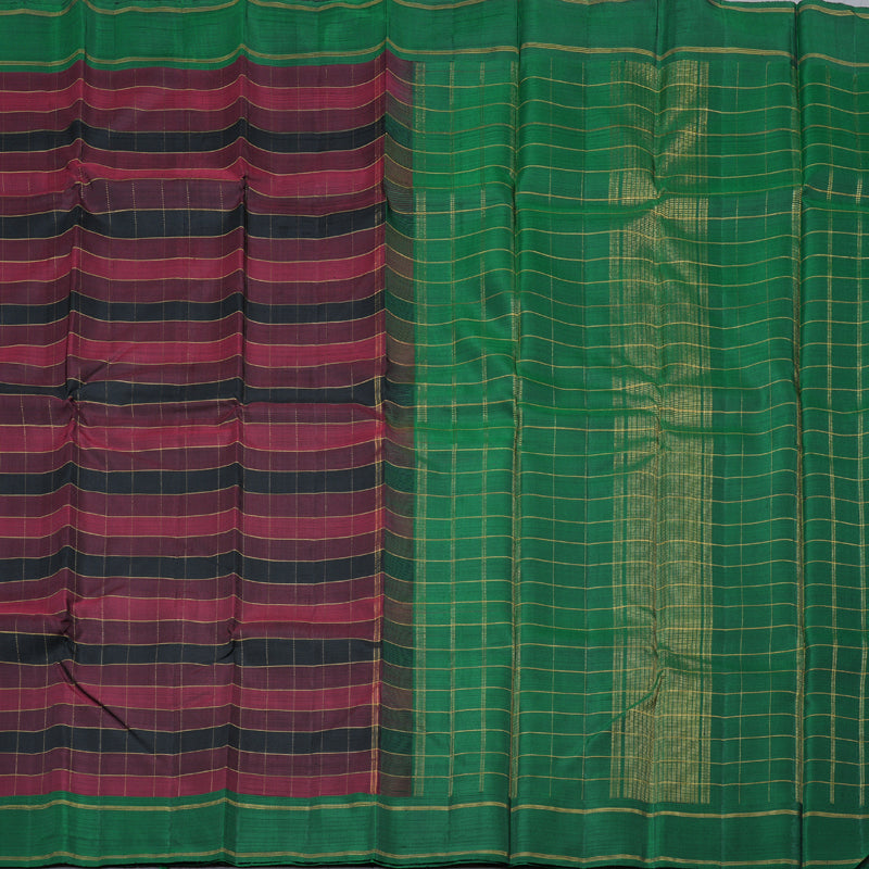 Hayagrivas Handloom Kanjivaram Silk Saree in Maroon with Black Checks KBD1668A7-1