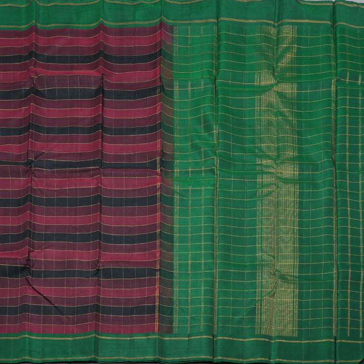 Hayagrivas Handloom Kanjivaram Silk Saree in Maroon with Black Checks KBD1668A7-1