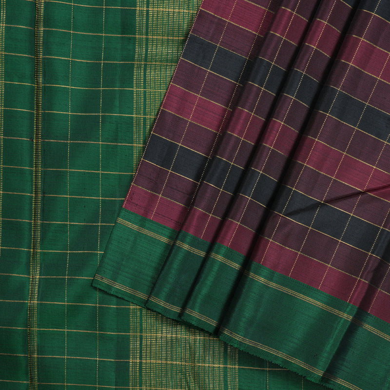 Hayagrivas Handloom Kanjivaram Silk Saree in Maroon with Black Checks KBD1668A7-1