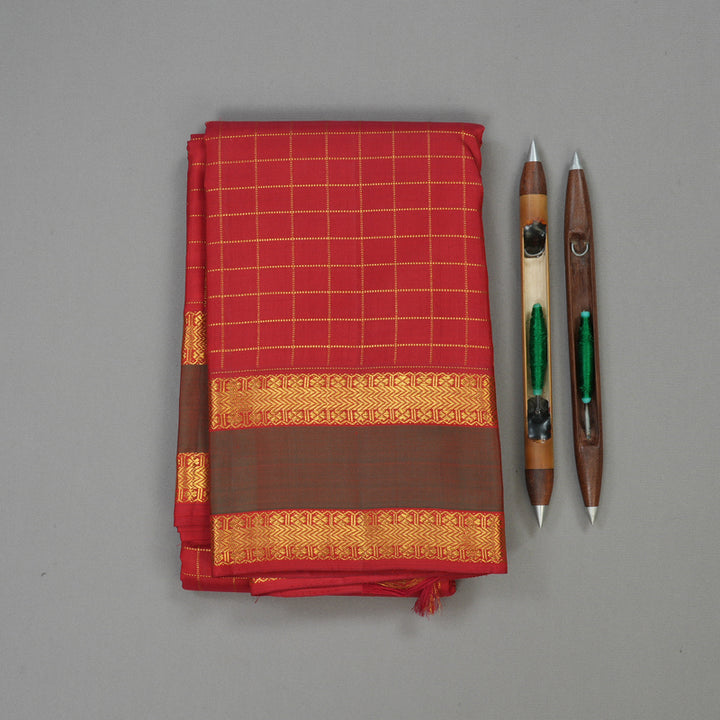 Hayagrivas Handloom Maroon Kanjivaram Silk Saree with Manthalir Border KBD1669A5-1