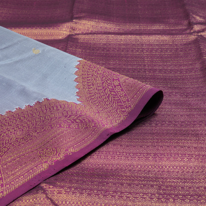 Hayagrivas Grey Handloom Kanjivaram Silk Saree with Purple Border KBD1670A2-1
