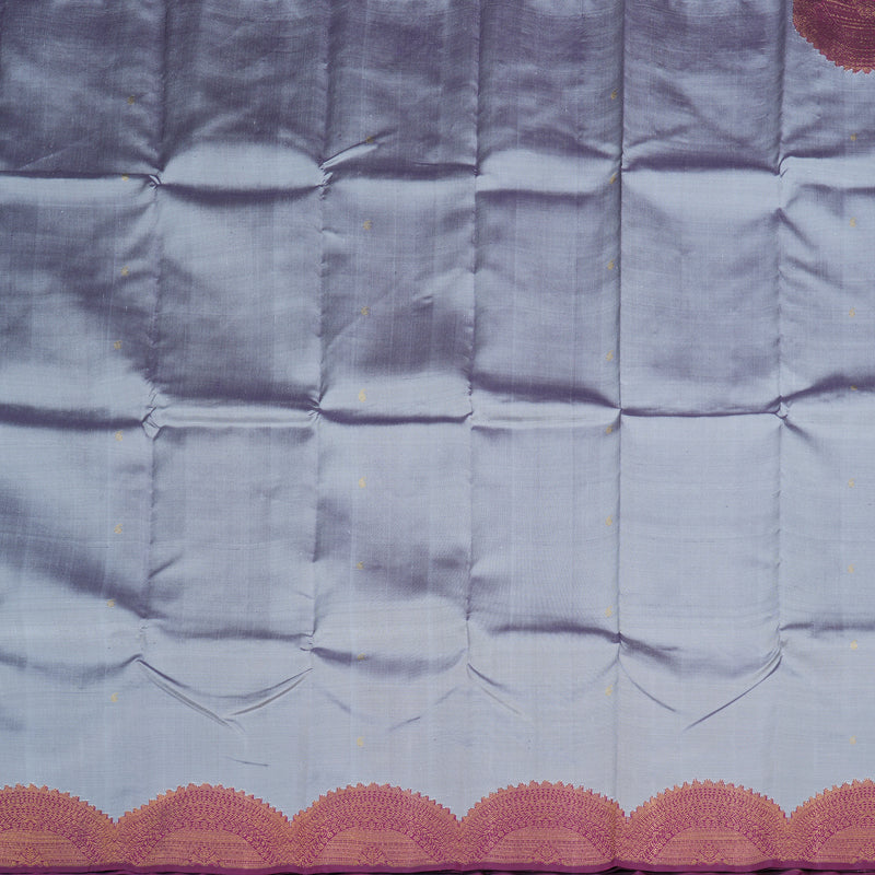 Hayagrivas Grey Handloom Kanjivaram Silk Saree with Purple Border KBD1670A2-1