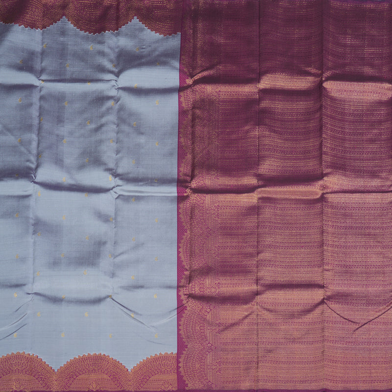 Hayagrivas Grey Handloom Kanjivaram Silk Saree with Purple Border KBD1670A2-1