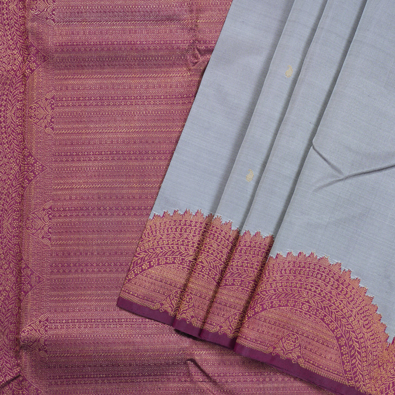 Hayagrivas Grey Handloom Kanjivaram Silk Saree with Purple Border KBD1670A2-1