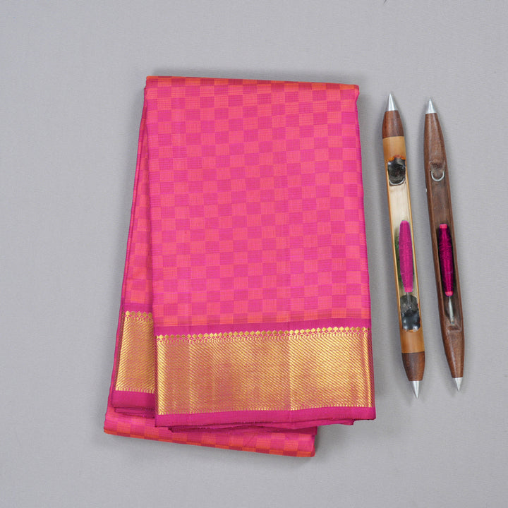 Hayagrivas Orangish Pink Handloom Kanjivaram Silk Saree with Pink Border KBD1674A2-1