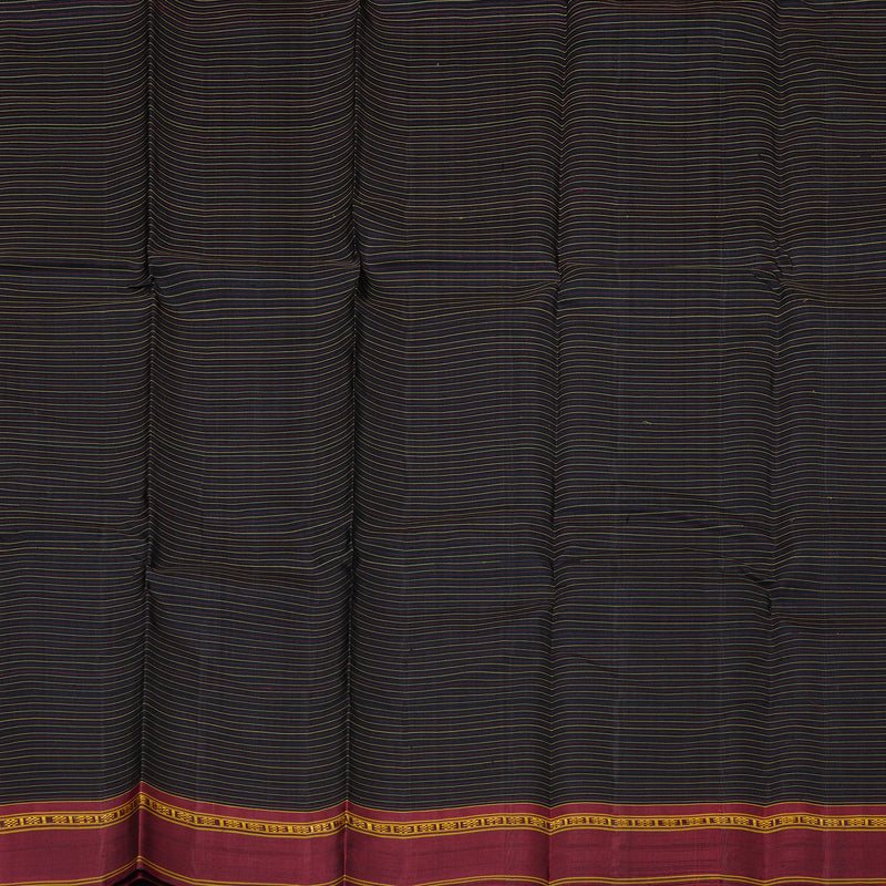Hayagrivas Black Handloom Kanjivaram Silk Saree with Ganga Jamuna (Maroon And Fenugreek) Border KBD1675A1-1