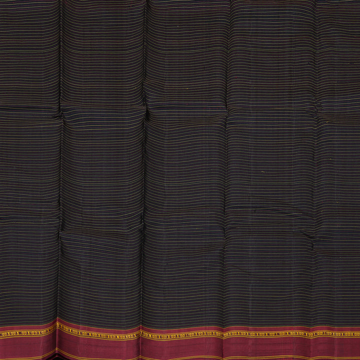 Hayagrivas Black Handloom Kanjivaram Silk Saree with Ganga Jamuna (Maroon And Fenugreek) Border KBD1675A1-1