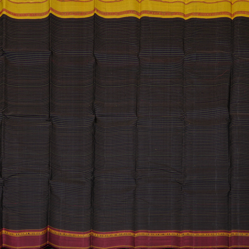 Hayagrivas Black Handloom Kanjivaram Silk Saree with Ganga Jamuna (Maroon And Fenugreek) Border KBD1675A1-1