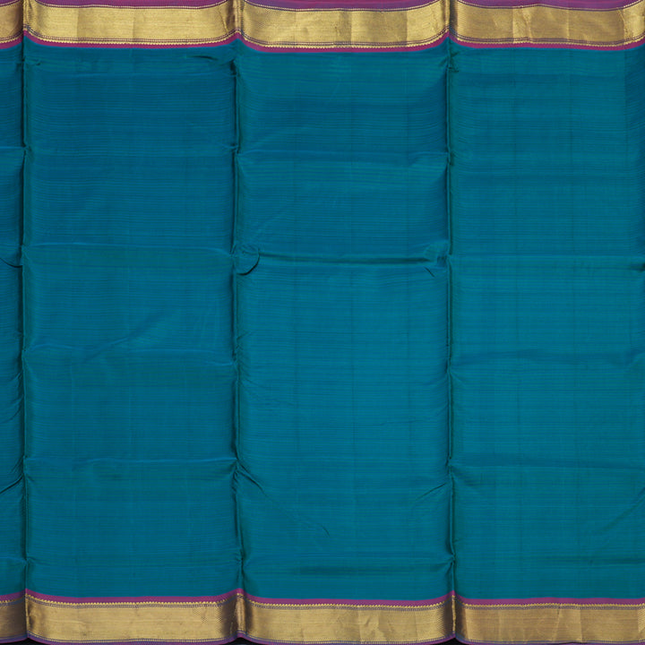 Hayagrivas Handloom Blue-Green Ten Yards Silk Saree with Purple Border KBD1680A1-11
