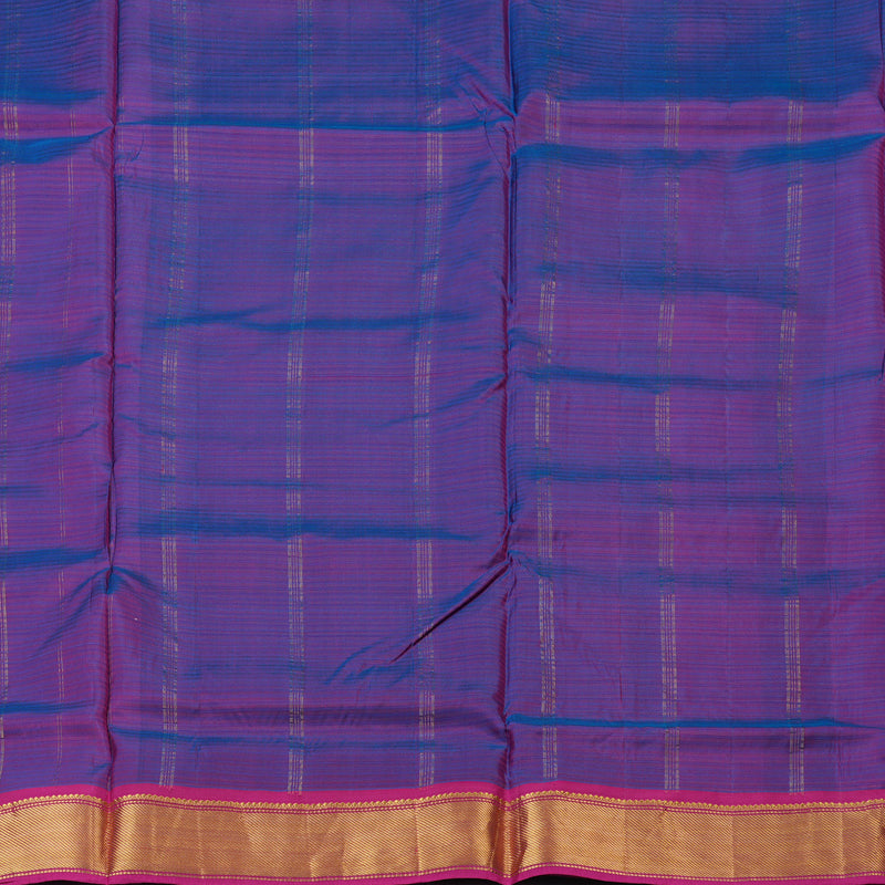 Hayagrivas Handloom Blue-Green Ten Yards Silk Saree with Purple Border KBD1680A1-11