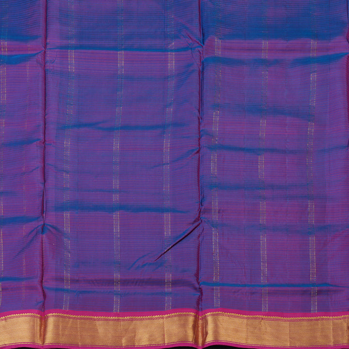 Hayagrivas Handloom Blue-Green Ten Yards Silk Saree with Purple Border KBD1680A1-11