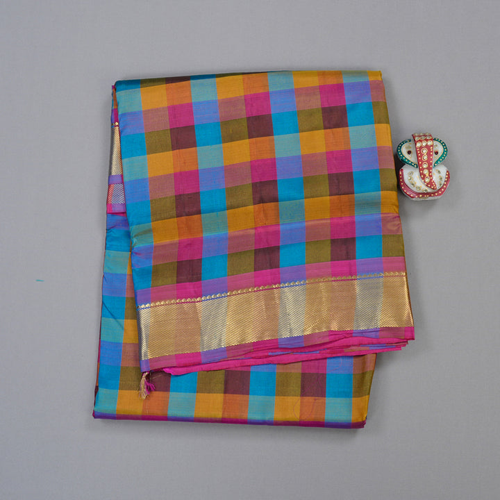 Hayagrivas Multi Colour Checks Handloom Kanjivaram Ten Yards Silk Saree KBD1680A1-29