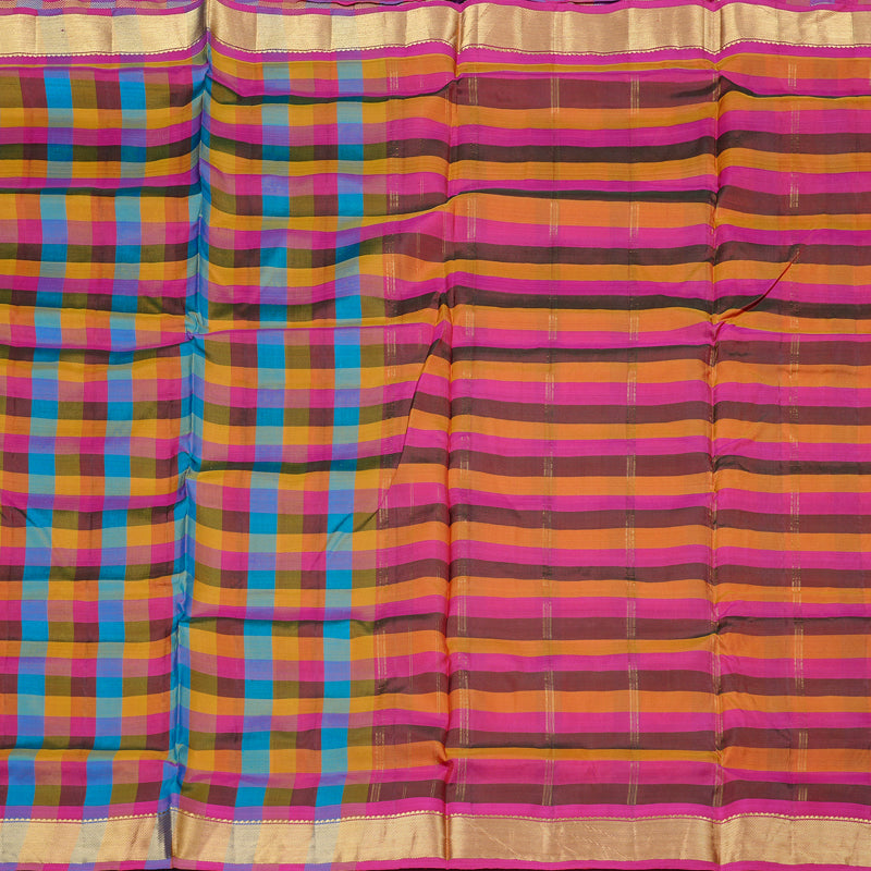 Hayagrivas Multi Colour Checks Handloom Kanjivaram Ten Yards Silk Saree KBD1680A1-29