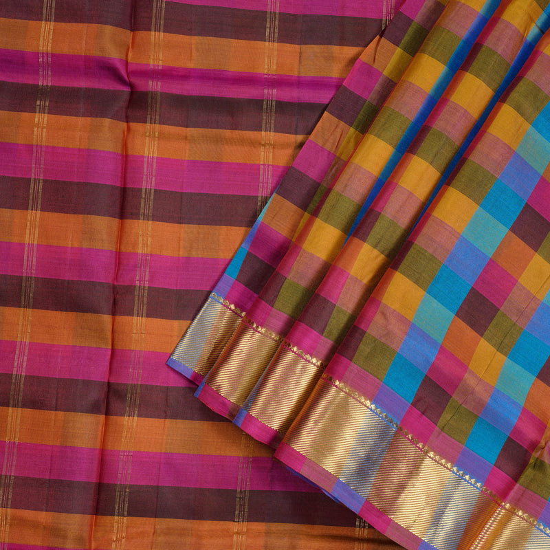 Hayagrivas Multi Colour Checks Handloom Kanjivaram Ten Yards Silk Saree KBD1680A1-29