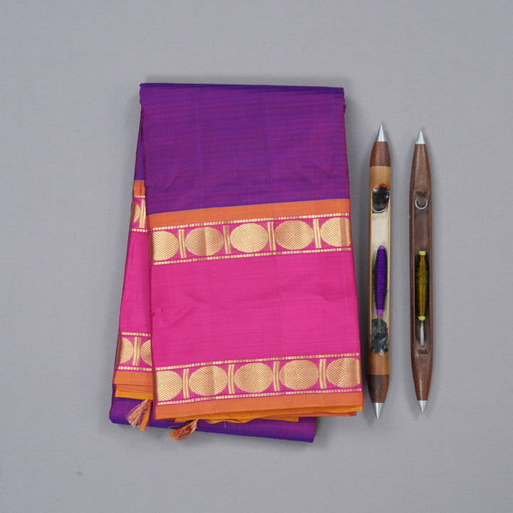 Hayagrivas Royal Purple Handloom Kanjivaram Silk Saree with Pink Border KBD1680A3-49