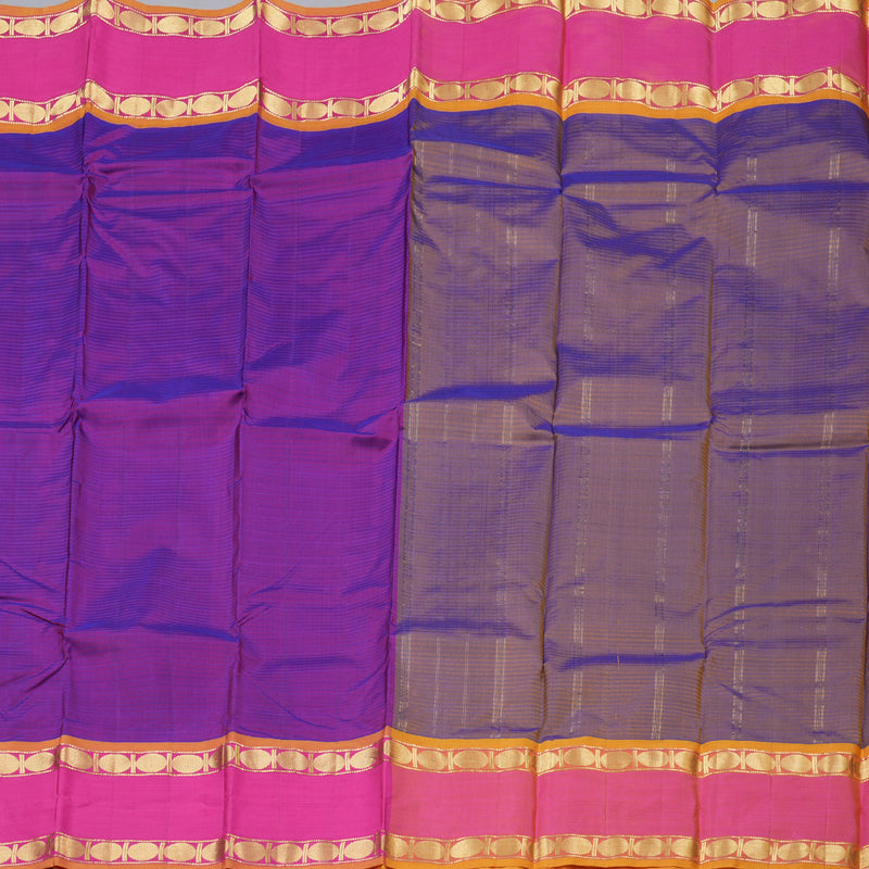 Hayagrivas Royal Purple Handloom Kanjivaram Silk Saree with Pink Border KBD1680A3-49