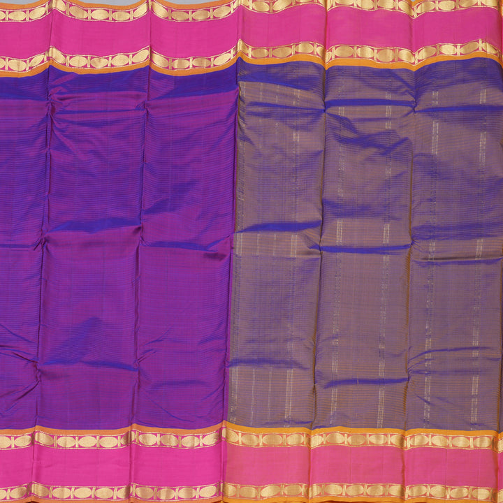 Hayagrivas Royal Purple Handloom Kanjivaram Silk Saree with Pink Border KBD1680A3-49
