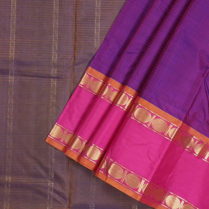 Hayagrivas Royal Purple Handloom Kanjivaram Silk Saree with Pink Border KBD1680A3-49