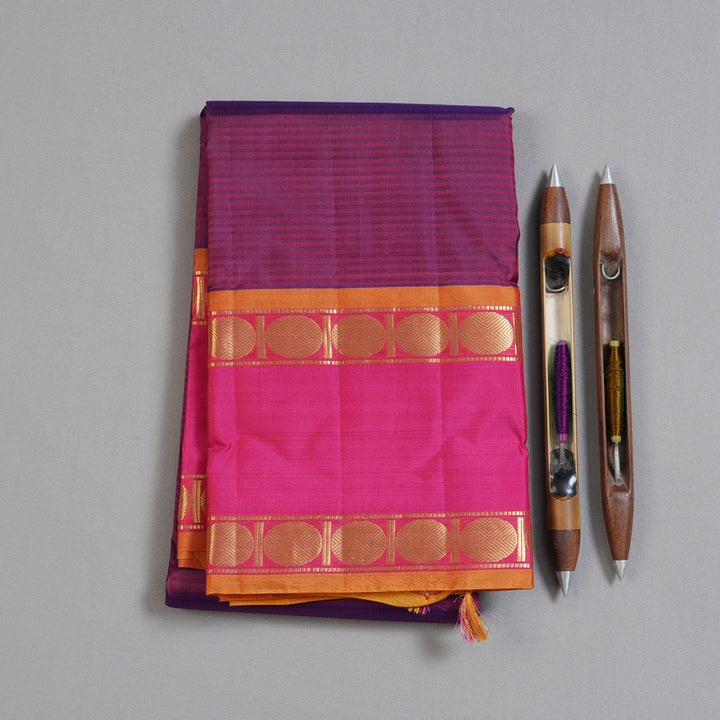 Hayagrivas Purple Handloom Kanjivaram Silk Saree with Pink Border-KBD1680A3-53