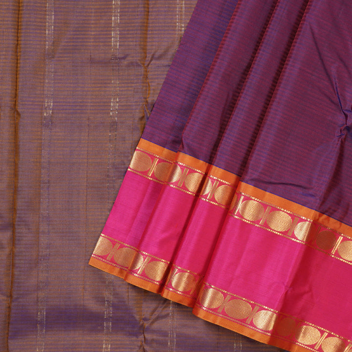 Hayagrivas Purple Handloom Kanjivaram Silk Saree with Pink Border-KBD1680A3-53