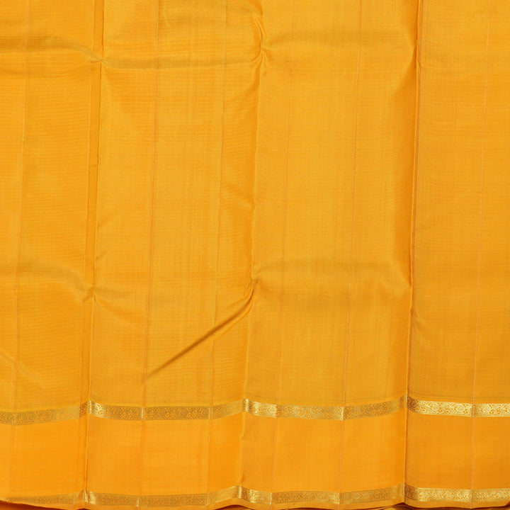 Hayagrivas Striking Peacock Blue Handloom Kanjivaram Silk Saree with Mango Yellow Border KBD1689A1-1