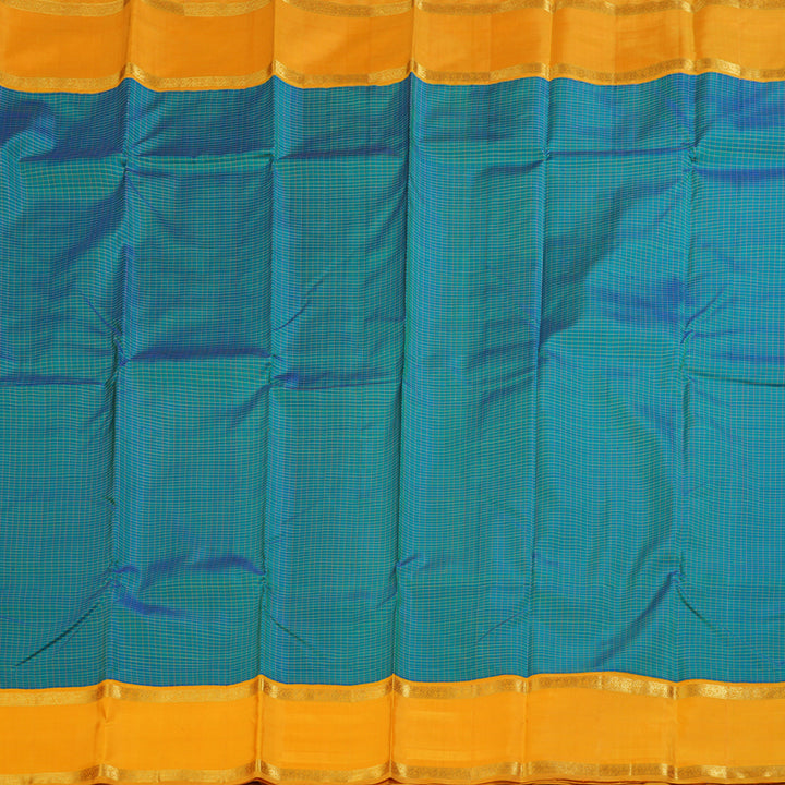 Hayagrivas Striking Peacock Blue Handloom Kanjivaram Silk Saree with Mango Yellow Border KBD1689A1-1