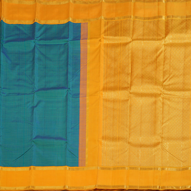 Hayagrivas Striking Peacock Blue Handloom Kanjivaram Silk Saree with Mango Yellow Border KBD1689A1-1