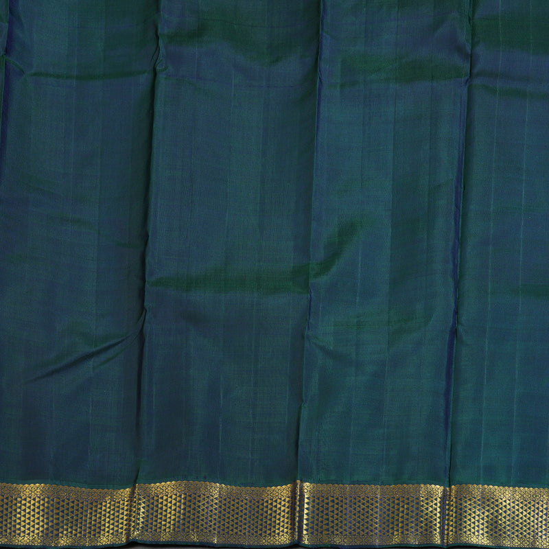 Hayagrivas Pristine White Handloom Kanjivaram Silk Saree with Peacock Blue Border KBD1691A12-1