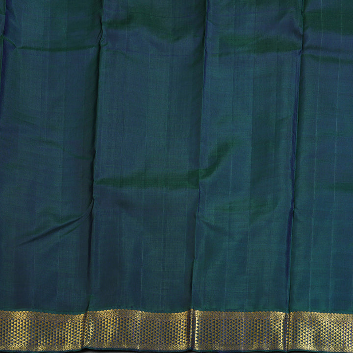Hayagrivas Pristine White Handloom Kanjivaram Silk Saree with Peacock Blue Border KBD1691A12-1