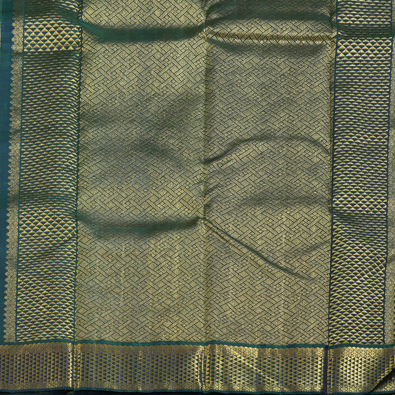 Hayagrivas Pristine White Handloom Kanjivaram Silk Saree with Peacock Blue Border KBD1691A12-1