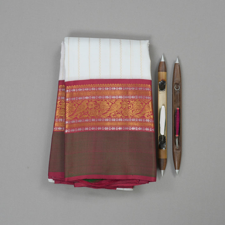 Hayagrivas White Handloom Kanjivaram Silk Saree with Mandhalir Border KBD1691A17-1