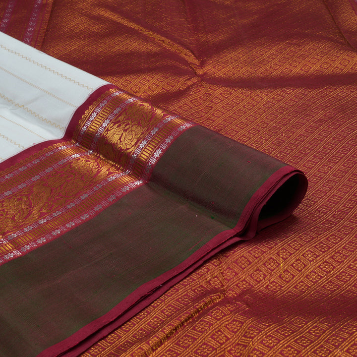 Hayagrivas White Handloom Kanjivaram Silk Saree with Mandhalir Border KBD1691A17-1