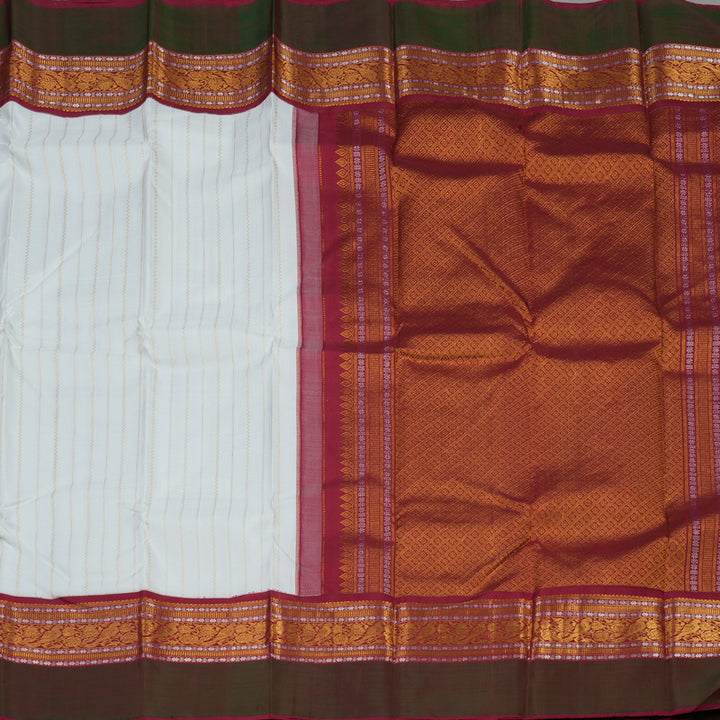Hayagrivas White Handloom Kanjivaram Silk Saree with Mandhalir Border KBD1691A17-1