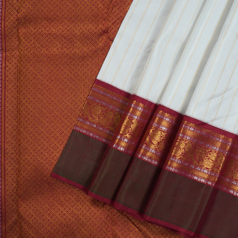 Hayagrivas White Handloom Kanjivaram Silk Saree with Mandhalir Border KBD1691A17-1