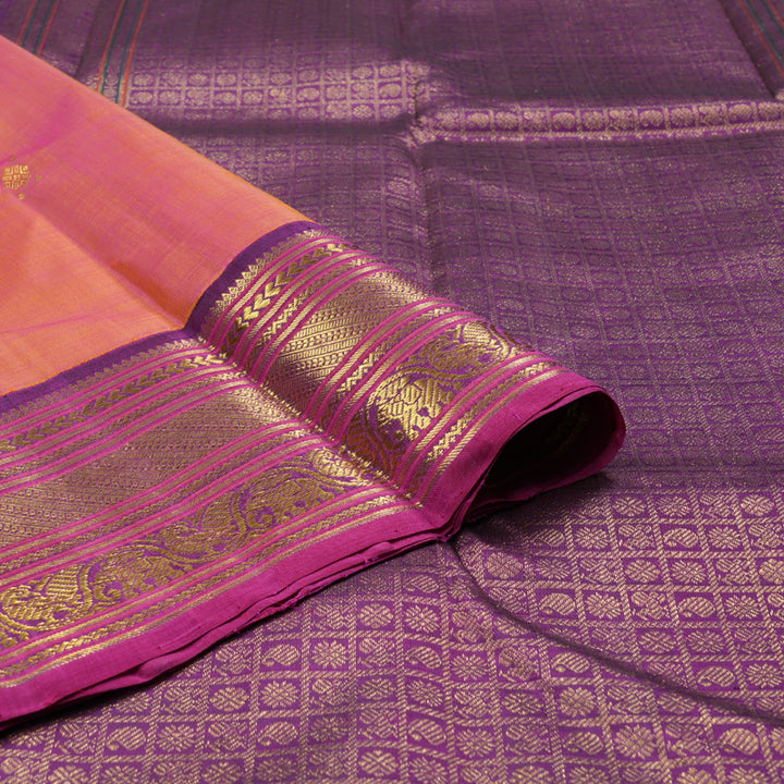 Hayagrivas Orangish Pink Handloom Kanjivaram Silk Saree with Dark Purple Border KBD1691A22-1