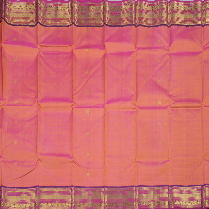 Hayagrivas Orangish Pink Handloom Kanjivaram Silk Saree with Dark Purple Border KBD1691A22-1