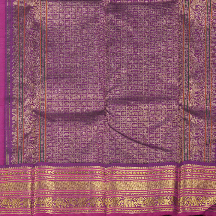 Hayagrivas Orangish Pink Handloom Kanjivaram Silk Saree with Dark Purple Border KBD1691A22-1