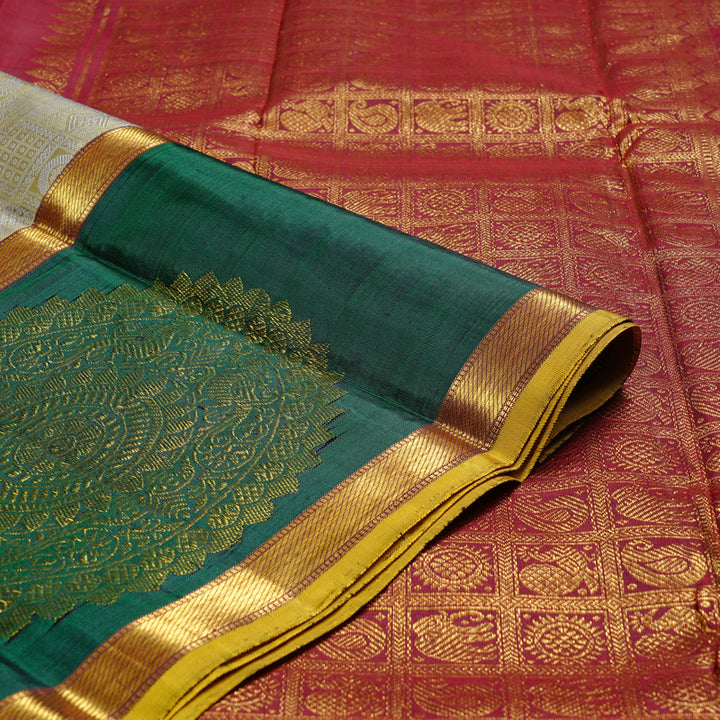 Hayagrivas Beige Handloom Kanjivaram Silk Saree with Bottle Green Border KBD1691A4-1