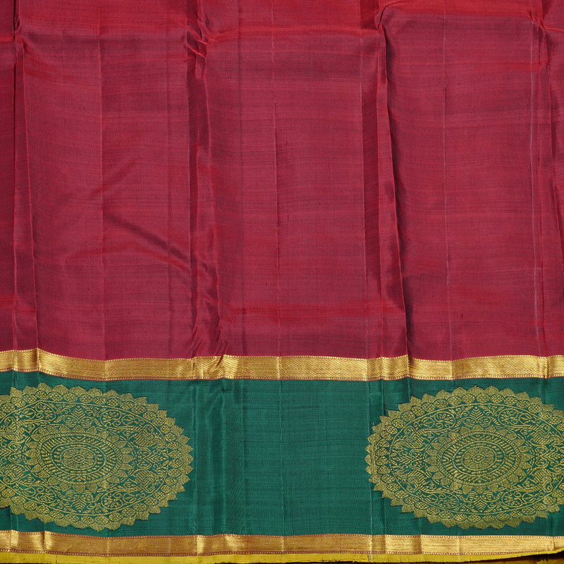 Hayagrivas Beige Handloom Kanjivaram Silk Saree with Bottle Green Border KBD1691A4-1
