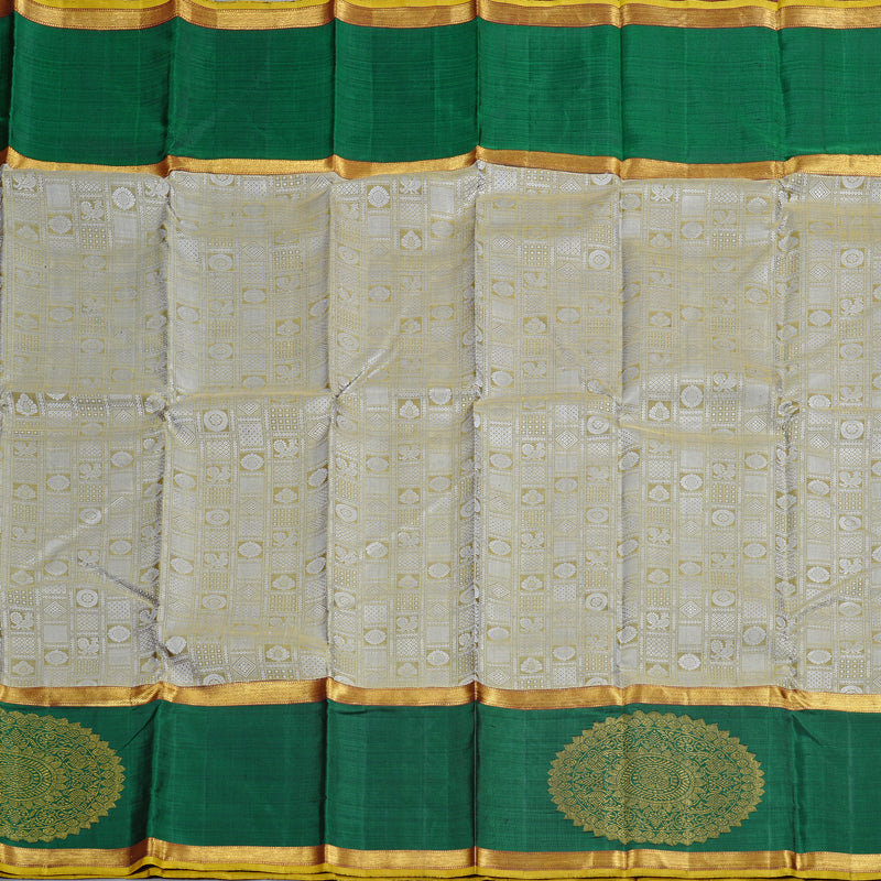 Hayagrivas Beige Handloom Kanjivaram Silk Saree with Bottle Green Border KBD1691A4-1
