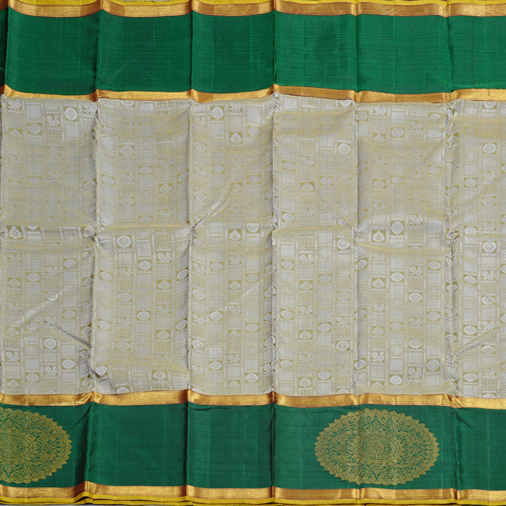 Hayagrivas Beige Handloom Kanjivaram Silk Saree with Bottle Green Border KBD1691A4-1
